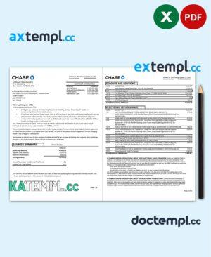 sample USA JP Morgan Chase bank statement template in .xls and .pdf file format, 2 pages download