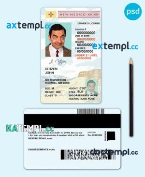 sample USA State New Mexico driving license template in PSD format, under 21 download