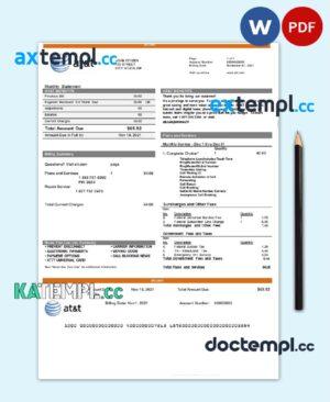 sample USA Texas AT&T telecommunications utility bill template in Word and PDF format download