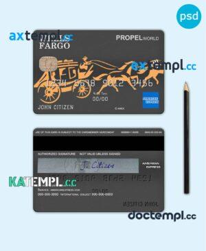 sample USA Wells Fargo bank AMEX card template in PSD format, fully editable download