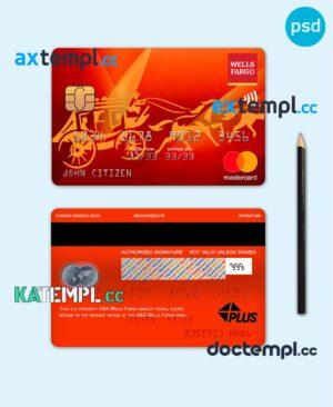 sample USA Wells Fargo bank mastercard, fully editable template in PSD format download