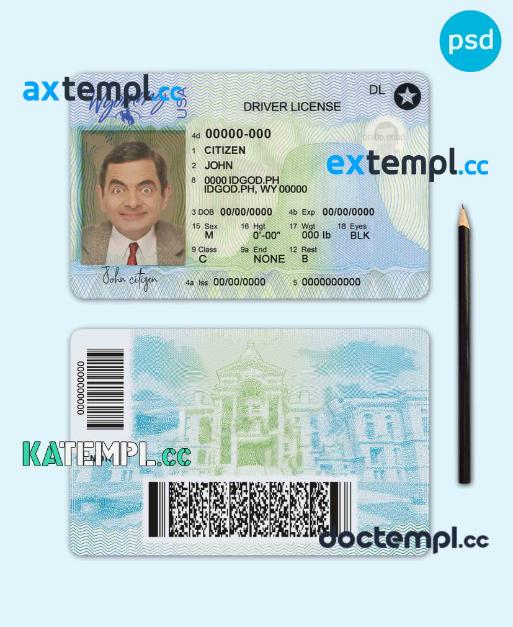 sample USA Wyoming state driving license template in PSD format, 2020 - present download