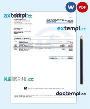 sample United Kingdom Citibank bank statement template in .doc and .pdf format download