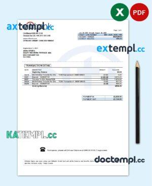 sample United Kingdom Citibank bank statement template in .xls and .pdf format download