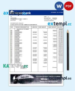 sample United Kingdom Metrobank bank statement in Word and PDF format download