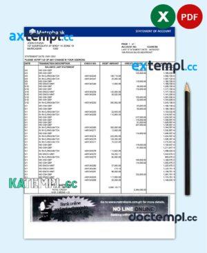 sample United Kingdom Metrobank bank statement template in Excel and PDF format download
