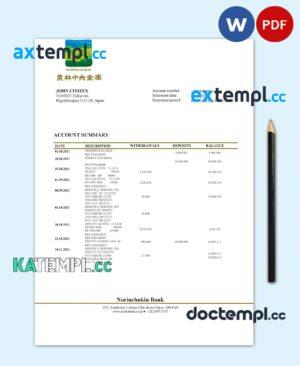 sample Japan Norinchukin bank statement template in Word and PDF format download