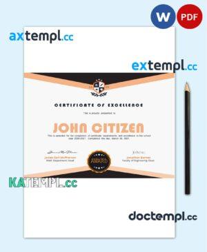 sample USA Academic certificate template in Word and PDF format download