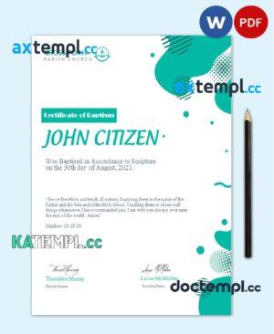 sample USA Baptism certificate template in Word and PDF format, version 2 download