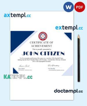 sample USA Basketball Participation certificate template in Word and PDF format download