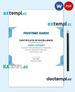 sample USA Best Performance certificate template in Word and PDF format download