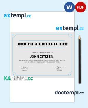 sample USA Birth certificate template in Word and PDF format download