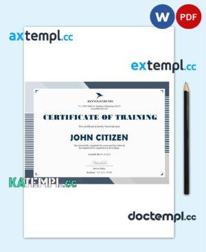 sample USA Company Training certificate template in Word and PDF format download