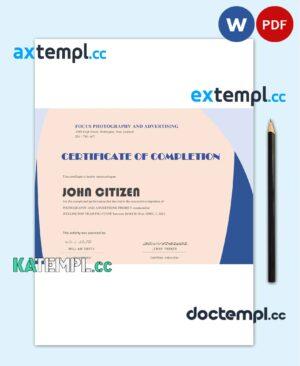 sample USA Completion certificate template in Word and PDF format download