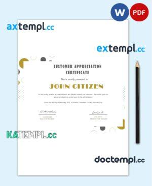 sample USA Customer Appreciation certificate template in Word and PDF format download