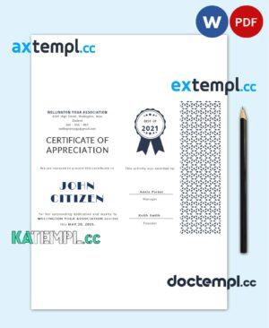 sample USA Customer Appreciation Certificate template in Word and PDF format, version 2 download