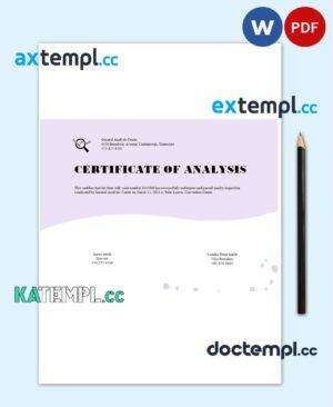 sample USA General Analysis certificate template in Word and PDF format download