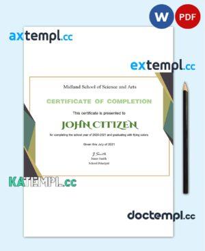sample USA Graduation certificate template in Word and PDF format download