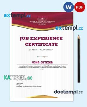 sample USA Job Experience certificate template in Word and PDF format download