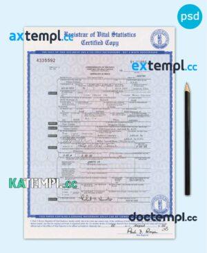 sample USA Kentucky state death certificate template in PSD format, fully editable download