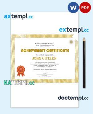 sample USA Kindergarten certificate template in Word and PDF format download