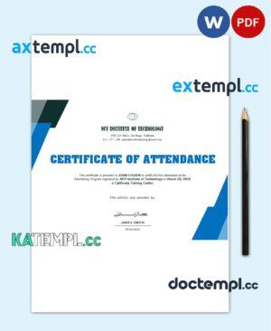 sample USA NCV Institute of Technology Event Certificate template in Word and PDF format download