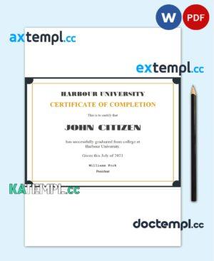 sample USA Recognition certificate template in Word and PDF format download