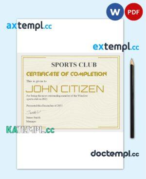 sample USA Recognition certificate template in Word and PDF format, version 3 download