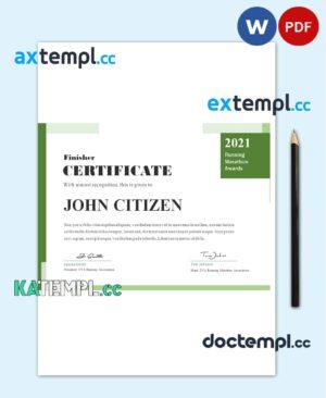 sample USA Running Award certificate template in Word and PDF format download