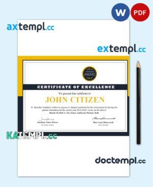 sample USA School Attendance certificate template in Word and PDF format download