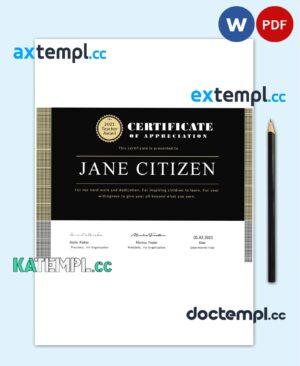sample USA Teacher Appreciation certificate template in Word and PDF format download