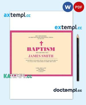 sample USA Baptism certificate template in Word and PDF format download