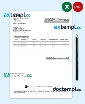 sample United Kingdom LHV Group bank statement in Excel and PDF format download