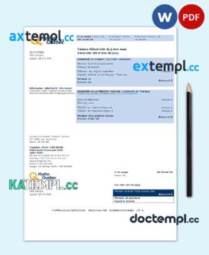 sample Canada Hydro-Québec utility bill template in .doc and .pdf format download