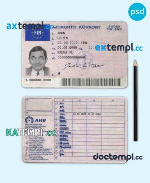 sample Finland driving license template in PSD format, fully editable download