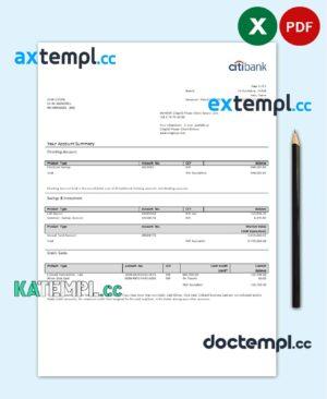 sample France Citibank bank statement template in Excel and PDF format download