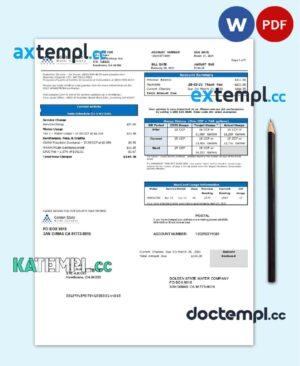 sample USA California Golden State Water Company utility bill template in .doc and .pdf format download