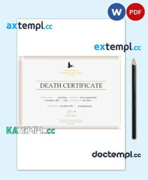 sample USA Certificate of Death template in Word and PDF format, fully editable download