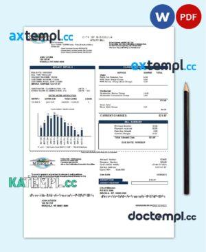 sample USA City of Missoula utility bill template in Word and PDF format download