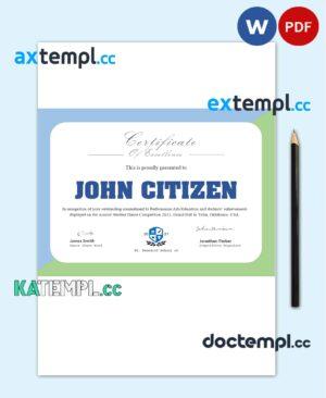 sample USA Dance certificate template in Word and PDF format download