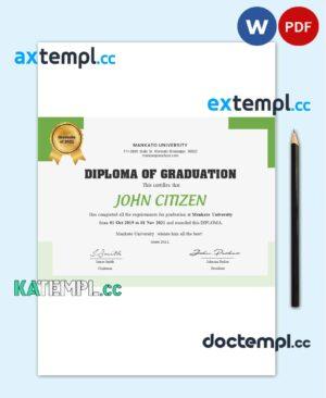 sample USA Diploma certificate template in Word and PDF format download