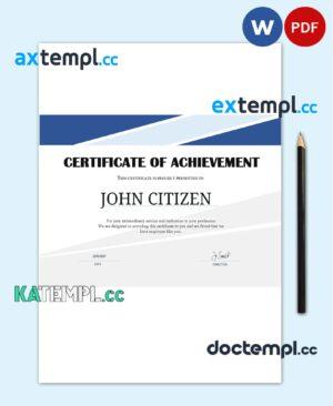 sample USA Employee Thank You Achievement certificate template in Word and PDF format download