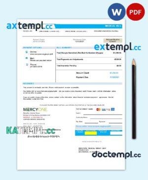 sample USA Iowa MercyOne medical bill template in Word and PDF format download