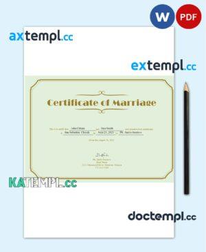 sample USA Marriage certificate template in Word and PDF format download