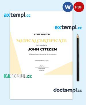 sample USA Medical certificate template in Word and PDF format, version 2 download