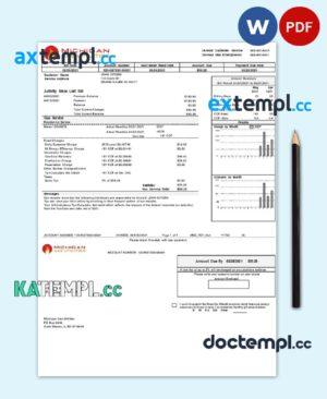 sample USA Michigan Gas Utilities utility bill, Word and PDF format download