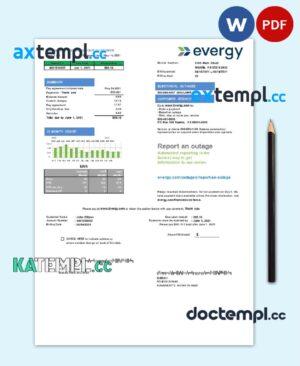 sample USA Missouri Evergy electricity utility bill template in .doc and .pdf format download