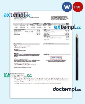sample USA Missouri Independence Utilities utility bill template in Word and PDF format, version 2 download