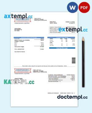 sample USA Missouri Independence Utilities utility bill template in Word and PDF format download