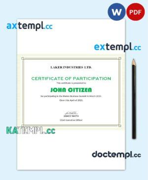 sample USA Modern Participation certificate template in Word and PDF format download